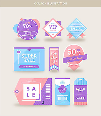 화살표 리본 분홍색 일러스트 프레임 사람없음 파란색 세트 라벨 세일 보라색 쿠폰 바코드 VIP 할인쿠폰 국내일러스트 AI파일 컬러 파일형식 벡터