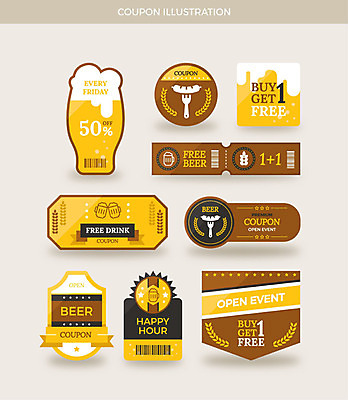 일러스트 프레임 맥주 사람없음 세트 갈색 노란색 라벨 세일 쿠폰 바코드 맥주거품 무료 원플러스원 할인쿠폰 덤 국내일러스트 AI파일 컬러 주류 이벤트 거품 파일형식 벡터