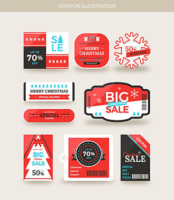 크리스마스 일러스트 프레임 사람없음 빨간색 세트 라벨 세일 눈송이 쿠폰 바코드 빅세일 할인쿠폰 국내일러스트 AI파일 기념일 컬러 눈_날씨 파일형식 벡터