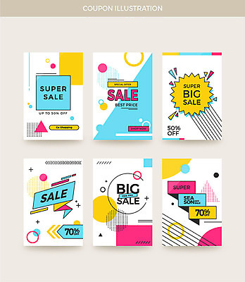 도형 배너 세로배너 일러스트 사람없음 쇼핑 세트 컬러풀 세일 사각형 원형 삼각형 쿠폰 빅세일 멤피스디자인 국내일러스트 AI파일 디자인 컬러 세로 파일형식 벡터