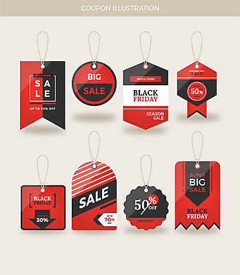화살표 일러스트 프레임 사람없음 빨간색 세트 꼬리표 라벨 세일 검은색 쿠폰 할인쿠폰 블랙프라이데이 국내일러스트 AI파일 컬러 데이이벤트 파일형식 벡터