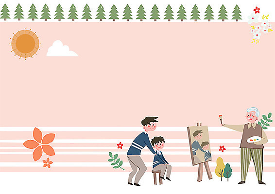 전신 PSD 나무 여자 할아버지 노년 남자 꽃 아들 어린이 잎 일러스트 가족 따뜻함 미소 사람 앉기 성인 세명 태양 화목 붓 그리기 팔레트 아빠 5월 이젤 그림 5월행사 화가 가정의달 부자지간 국내일러스트 자연요소 식물 직업 컨셉 관계 모션 표정 이벤트 미술도구 날짜 파일형식