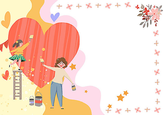 전신 PSD 여자 꽃 딸 별 어린이 일러스트 사다리 가족 페인팅 모녀 엄마 따뜻함 사람 성인 두명 화목 페인트 하트 붓 색칠 5월 즐거움 5월행사 페인트통 페인트붓 가정의달 국내일러스트 자연요소 모양 식물 감정 컨셉 관계 통 이벤트 도구 날짜 파일형식