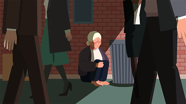 여자 노년 남자 할머니 일러스트 벽면 사람 앉기 여러명 성인 치료 걷기 하반신 쓰레기통 질병 무관심 잃음 웅크림 장애 건망증 기억력 치매 얼굴없음 실종 국내일러스트 AI파일 감정 벽 다수 의학 모션 사건 파일형식 벡터