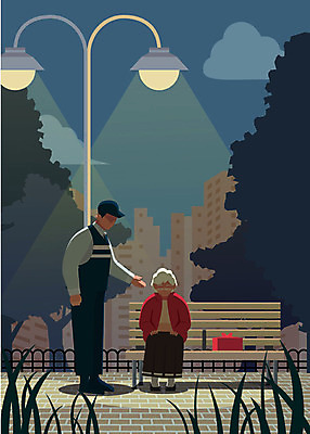 전신 나무 공원 여자 노년 남자 할머니 가로등 벤치 일러스트 거리 아파트 서기 사람 앉기 빌딩 성인 두명 치료 도시 경찰 질병 야간 발견 장애 건망증 신고 치매 얼굴없음 국내일러스트 AI파일 자연요소 식물 직업 공공시설 의자 의학 모션 주택 건물 파일형식 벡터