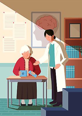 전신 여자 노년 할머니 일러스트 책장 병원 서기 사람 앉기 성인 두명 치료 책 블록 환자 의사 질병 뇌 장애 끼우기 진료실 치매 얼굴없음 블록맞추기 국내일러스트 AI파일 가구 의학 모션 진료 의료진 맞추기 파일형식 벡터