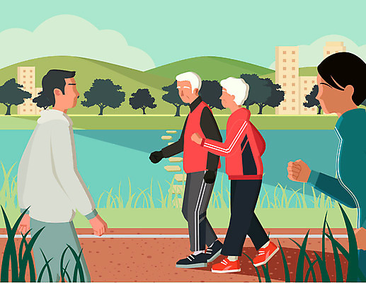 전신 여자 노년 남자 일러스트 사람 여러명 상반신 성인 치료 운동복 강 운동 걷기 노부부 산책 질병 강가 장애 치매 얼굴없음 국내일러스트 AI파일 부부 옷 다수 의학 모션 휴식 건강 파일형식 벡터