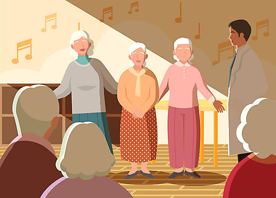 전신 여자 노년 남자 음표 일러스트 노래 사람 여러명 상반신 성인 치료 의사 질병 즐거움 장애 치매 얼굴없음 국내일러스트 AI파일 기호 감정 음악 다수 의학 의료진 파일형식 벡터