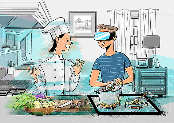 PSD 여자 남자 일러스트 식재료 도마 기술 요리사모자 대화 요리 사람 상반신 성인 두명 주방 요리사 회색 프라이팬 발전 칼 조리복 버너 스마트 폴리곤 가상현실 4차산업 5G 국내일러스트 직업 모자_잡화 산업 컬러 컨셉 유니폼 주방용품 IT 말하기 파일형식