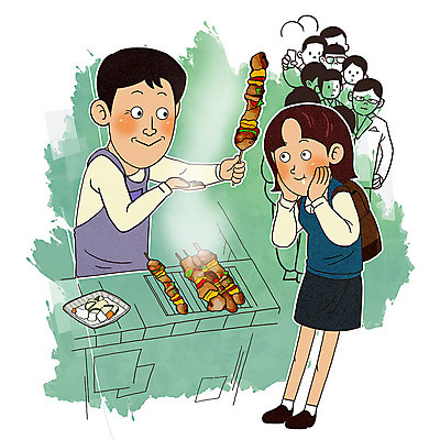 전신 PSD 여학생 여자 남자 행복 교복 일러스트 청소년 디저트 책가방 사람 여러명 상반신 성인 초록색 봄 기쁨 주문 꼬치구이 맛집 닭꼬치 줄서기 맛있는 국내일러스트 학생 옷 계절 감정 음식 컬러 다수 가방 모션 닭고기 꼬치 구이 파일형식