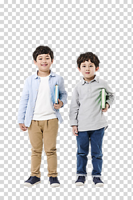 전신 편집이미지 응시 교육 남자 어린이 서기 미소 들기 누끼 사람 소년 두명 앞모습 책 캐주얼 친구 한국인 PNG 소년만 편집소스 시선 옷 뷰포인트 관계 모션 표정 동양인 남자만 어린이만 파일형식