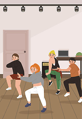 전신 여자 남자 포즈 일러스트 조명 사람 여러명 성인 취미 모니터 스피커 춤 연습 땀 아이돌 연습실 워라밸 국내일러스트 AI파일 음향기기 다수 문화예술 컴퓨터 연예인 신조어 파일형식 벡터