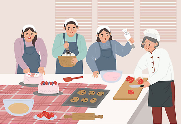 여자 남자 중년 일러스트 도마 요리사모자 요리 사람 여러명 상반신 성인 취미 쿠키 제과 케이크 앞치마 칼 조리복 반죽 제빵 밀대 딸기케이크 요리교실 제빵사 짤주머니 워라밸 국내일러스트 AI파일 직업 모자_잡화 다수 유니폼 딸기 주방용품 수업 디저트 제과제빵 요리사 신조어 제빵도구 파일형식 벡터