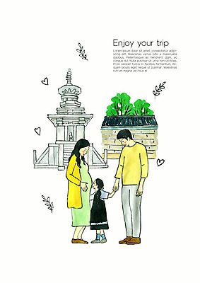 전신 PSD 여자 남자 딸 어린이 여행 일러스트 가족 유적지 엄마 수채화 가족여행 돌담 사람 성인 세명 소풍 탑 화목 임산부 임신 사찰 아빠 봄소풍 국내일러스트 건축물 컨셉 고건축 관계 종교건축 담장 야외활동 봄 돌_바위 파일형식