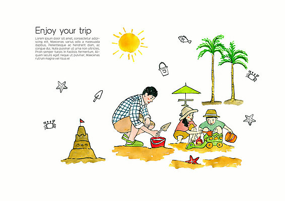 전신 PSD 여자 남자 딸 아들 어린이 모래 여행 일러스트 가족 수채화 가족여행 사람 성인 해변 세명 야자수 소풍 화목 자녀 아빠 휴양지 모래성 모래놀이 바다여행 국내일러스트 나무 바다 컨셉 관계 놀이 야외활동 장소 파일형식