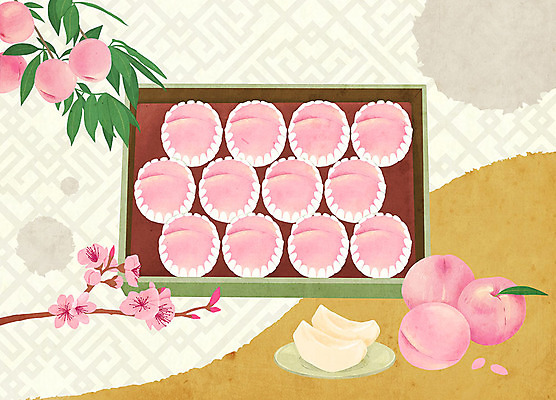 PSD 음식 잎 과일 일러스트 선물 사람없음 선물상자 특산물 복숭아 지역 선물세트 복사꽃 복사나무 제철과일 국내일러스트 나무 식물 꽃 상자 제철 파일형식