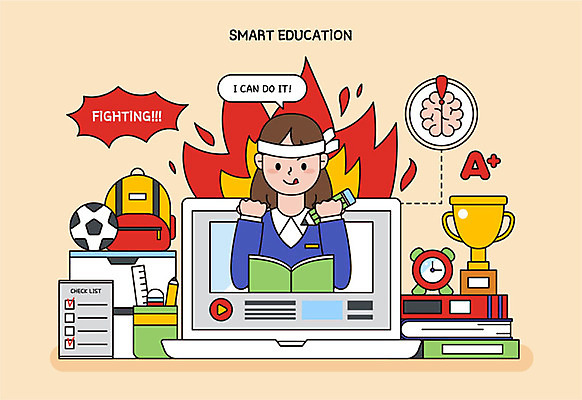 여학생 여자 교육 시계 일러스트 청소년 모바일 책가방 한명 사람 책 노트북 연필 파이팅 트로피 스마트 뇌 열정 필통 열공 온라인강의 체크리스트 온택트 국내일러스트 AI파일 1 학생 감정 컨셉 가방 모션 학용품 전자제품 학습 필기구 강의 상_우승 파일형식 벡터 언택트