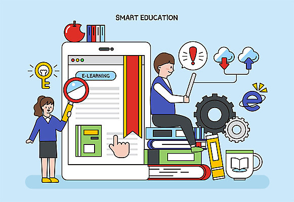 학생 여자 교육 남자 인터넷 일러스트 청소년 돋보기 열쇠 모바일 사람 두명 책 스마트폰 머그컵 전자책 느낌표 사과 스마트 다운로드 온라인강의 웹브라우저 온택트 국내일러스트 AI파일 기호 컨셉 과일 컵 핸드폰 스마트기기 강의 파일형식 벡터 언택트
