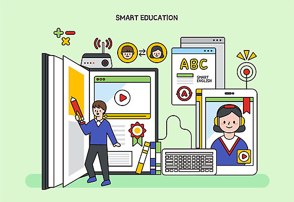 학생 영어 여자 교육 남자 일러스트 청소년 모바일 사람 두명 책 스마트폰 펜 헤드폰 키보드 수학 스마트 배지 동영상 공유 공유기 온라인강의 화상통화 온택트 국내일러스트 AI파일 문자 음향기기 컨셉 교과목 핸드폰 스마트기기 필기구 강의 통화 파일형식 벡터 언택트