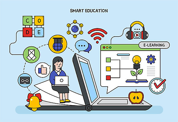 학생 여자 교육 지구 일러스트 전구 청소년 커뮤니케이션 모바일 한명 사람 노트북 쪽지 헤드폰 종 코드 사과 스마트 와이파이 녹화 온라인강의 이러닝 온택트 국내일러스트 AI파일 1 음향기기 컨셉 과일 전자제품 강의 무선인터넷 파일형식 벡터 언택트