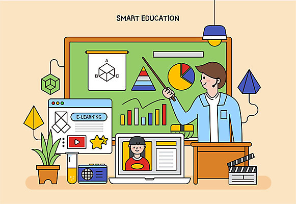 도형 학생 여자 교육 남자 화분 일러스트 청소년 수업 모바일 그래프 사람 성인 두명 노트북 쪽지 강사 교사 칠판 수학 클래퍼보드 스마트 라디오 지시봉 수학교육 온라인강의 웹브라우저 이러닝 온택트 국내일러스트 AI파일 직업 컨셉 교과목 전자제품 강의 파일형식 벡터 언택트