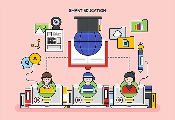 학생 여자 교육 남자 지구 일러스트 학사모 청소년 모바일 사람 책 세명 노트북 펜 스마트 폴더 이미지 공유 온라인강의 질의응답 캠 온택트 국내일러스트 AI파일 모자_잡화 컨셉 졸업 전자제품 필기구 카메라 강의 파일 파일형식 벡터 언택트