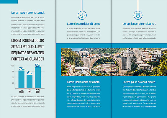 템플릿 표지디자인 북디자인 출판디자인 내지 리플렛 해외여행 여행 북커버 3단접지 그래프 팜플렛 사람없음 파란색 유럽여행 가교 모스타르 이미지템플릿 AI파일 해외 건축물 컬러 보스니아 파일형식 벡터