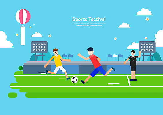 PSD 남자 하늘색 일러스트 축구공 축구선수 사람 생활 세명 운동 축구 심판 축구장 애드벌룬 생활체육 성인남자만 국내일러스트 공 축구용품 스포츠시설 운동선수 건강 파란색 구기 남자만 성인만 파일형식