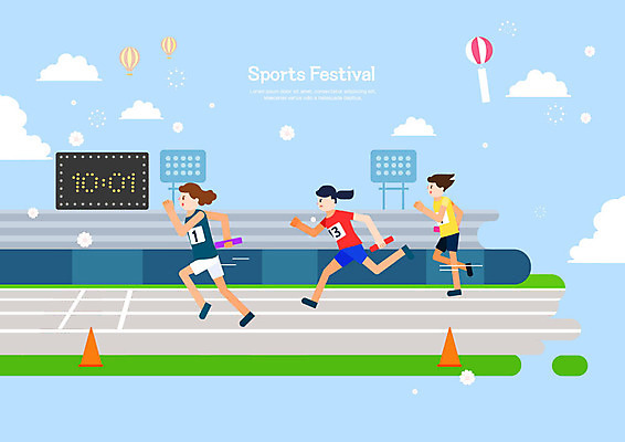 PSD 여자 하늘색 일러스트 사람 성인 생활 세명 달리기 운동 경기장 계주 애드벌룬 생활체육 달리기선수 삼각뿔 성인여자만 국내일러스트 스포츠시설 모션 건강 파란색 육상스포츠 육상선수 여자만 성인만 파일형식