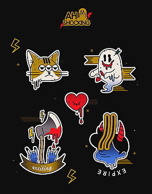 스티커 일러스트 화살 사람없음 세트 라벨 검은색 고양이 심장 혈액 유령 악마 공포 도끼 호러 국내일러스트 AI파일 컬러 포유류 프레임 반려동물 장기_의학 파일형식 벡터