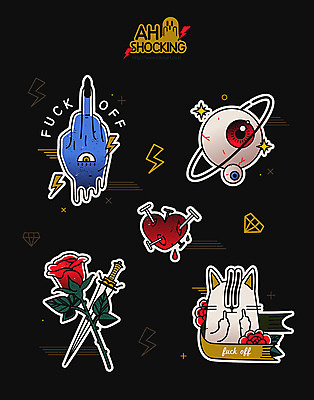 손 스티커 일러스트 신체부위 세트 장미 라벨 검은색 고양이 심장 못 칼 중지손가락 눈동자 공포 비속어 욕 호러 국내일러스트 AI파일 꽃 컬러 포유류 손가락 프레임 사람 반려동물 공구 눈_신체부위 장기_의학 파일형식 벡터