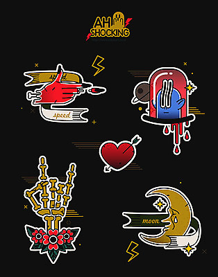 스티커 일러스트 손가락 화살 뼈 신체부위 세트 라벨 우주 검은색 외계인 심장 초승달 눈물 공포 호러 국내일러스트 AI파일 손 감정 컬러 프레임 사람 미확인물체 달 장기_의학 파일형식 벡터