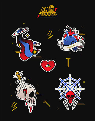 스티커 일러스트 뼈 해골 사람없음 세트 라벨 검은색 하트 심장 혈액 칼 거미줄 UFO 공포 거미 호러 국내일러스트 AI파일 모양 컬러 곤충 프레임 미확인물체 장기_의학 파일형식 벡터