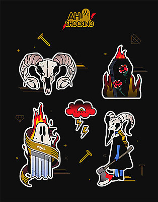 스티커 일러스트 불 뼈 사람없음 세트 장미 라벨 검은색 무덤 혈액 유령 번개 비석 공포 도끼 산양 호러 국내일러스트 AI파일 자연요소 꽃 컬러 날씨 프레임 양 멸종위기동물 파일형식 벡터