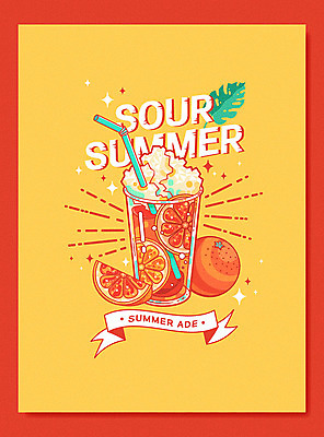 영어 포스터 음료 오렌지 과일 일러스트 빨대 타이포그라피 사람없음 여름 노란색 얼음 주황색 카페 시원함 에이드 오렌지에이드 음료수컵 트로피컬아트 국내일러스트 AI파일 자연요소 문자 계절 컬러 컵 상점 그림 파일형식 벡터