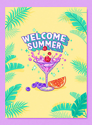 영어 포스터 음료 오렌지 과일 일러스트 타이포그라피 사람없음 여름 컬러풀 카페 칵테일 체리 시원함 블루베리 후르츠칵테일 트로피컬아트 국내일러스트 AI파일 문자 계절 컬러 주류 상점 그림 파일형식 벡터