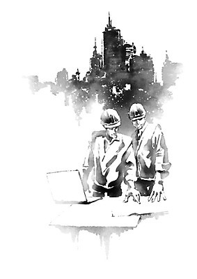 PSD 남자 산업 일러스트 캘리그라피 붓터치 노동자 흑백 빌딩 성인 두명 건물 노트북 설계도 도시 계획 안전모 번짐 산업현장 근로자의날 산업근로자 성인남자만 국내일러스트 직업 건축물 기념일 컨셉 건설업 촬영기법 사람 전자제품 헬멧 안전장비 남자만 성인만 파일형식 효과