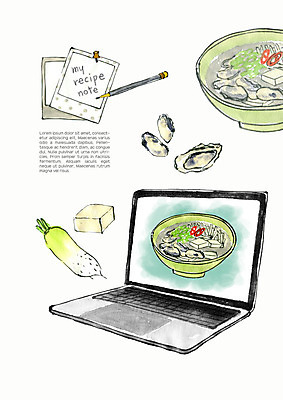 PSD 음식 일러스트 식재료 수채화 사람없음 노트북 굴 무 두부 레시피 굴국 국내일러스트 어패류 뿌리채소 전자제품 국 파일형식