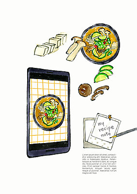 PSD 음식 일러스트 식재료 수채화 사람없음 스마트폰 버섯 찌개 된장찌개 두부 레시피 애호박 국내일러스트 한식 호박 핸드폰 스마트기기 파일형식