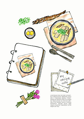 PSD 꽃 음식 일러스트 식재료 젓가락 고추 수채화 사람없음 숟가락 스프링노트 레시피 노른자 북어 북엇국 국내일러스트 식물 채소 수저 계란 공책 국 파일형식