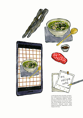 PSD 음식 일러스트 식재료 수채화 생고기 사람없음 스마트폰 숟가락 간장 레시피 미역 미역국 소고기미역국 국내일러스트 수저 육류 핸드폰 스마트기기 양념 해조류 국 파일형식