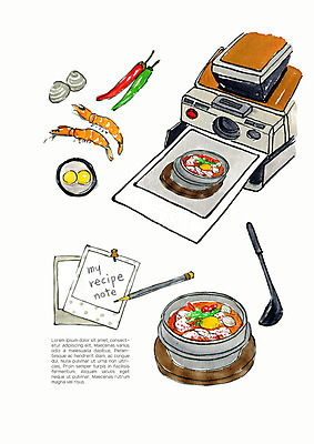 PSD 음식 일러스트 식재료 고추 수채화 새우 사람없음 국자 폴라로이드 폴라로이드사진 레시피 노른자 바지락 순두부찌개 국내일러스트 채소 주방용품 조개 갑각류 카메라 계란 찌개 파일형식