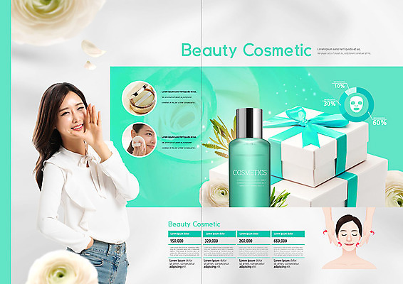 PSD 템플릿 표지디자인 북디자인 출판디자인 여자 꽃잎 꽃 내지 리플렛 북커버 미소 팜플렛 성인 30대 선물상자 뷰티 세일 외침 화장품 한국인 스킨 화사함 스킨케어 순서 민트색 스킨로션 성인여자만 이미지템플릿 식물 컬러 컨셉 표정 선물 사람 동양인 장년 상자 소리 여자만 성인만 파일형식