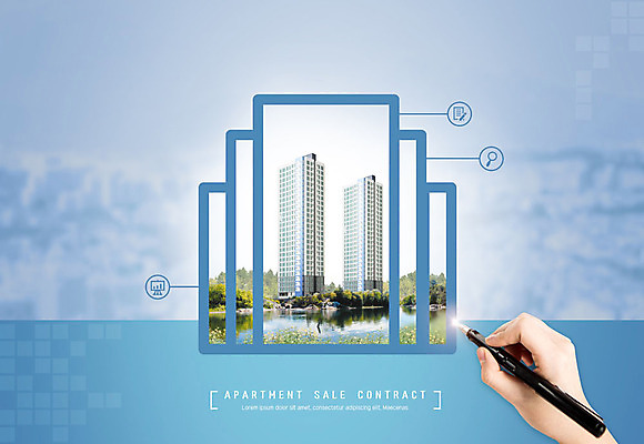 PSD 편집이미지 손 행복 부동산 아파트 주택 들기 신체부위 파란색 펜 계약 내집마련 집매매 담보 분양 월세 임대주택 장기전세주택 카피스페이스 이미지편집 감정 컬러 비즈니스 모션 사람 건물 필기구 공백 재산 파일형식