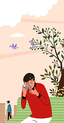 나무 구름 남자 꽃 벤치 일러스트 조류 앉기 성인 두명 건물 고통 호흡기관 질병 괴로움 땀 호흡기질환 알레르기 천식 성인남자만 천식흡입기 국내일러스트 AI파일 자연요소 식물 동물 건축물 감정 의자 의학 모션 사람 의학용품 장기_의학 남자만 성인만 파일형식 벡터