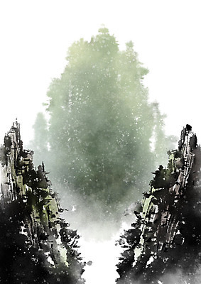 PSD 나무 일러스트 캘리그라피 붓터치 바위산 산 흑백 사람없음 절벽 바위 숲 동양화 번짐 기암절벽 산수화 국내일러스트 식물 촬영기법 미술 돌_바위 돌산 파일형식 효과