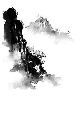 PSD 일러스트 캘리그라피 붓터치 바위산 산 흑백 사람없음 절벽 안개 바위 숲 동양화 번짐 기암절벽 산수화 국내일러스트 날씨 촬영기법 미술 돌_바위 돌산 파일형식 효과