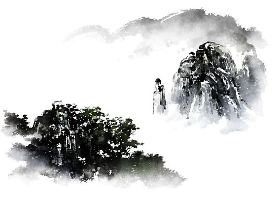 PSD 나무 일러스트 캘리그라피 붓터치 바위산 산 흑백 사람없음 절벽 바위 숲 동양화 번짐 기암절벽 산수화 국내일러스트 식물 촬영기법 미술 돌_바위 돌산 파일형식 효과