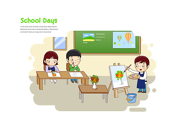 학생 여학생 여자 교육 남자 초등학생 어린이 남학생 일러스트 학교 초등교육 미술 소녀 소년 세명 스쿨라이프 꽃병 붓 그리기 이젤 그림 미술교육 에듀 에듀케이션 정물화 어린이만 스쿨팩 국내일러스트 AI파일 라이프스타일 꽃 모션 문화예술 사람 미술도구 파일형식 벡터