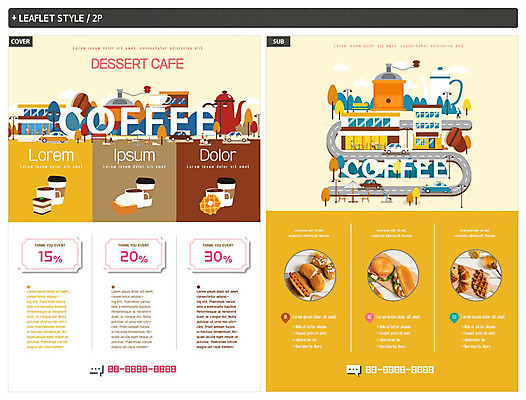 템플릿 ZIP 포스터 커피 리플렛 디저트 샌드위치 사람없음 갈색 노란색 세일 카페 전단템플릿 전단 쿠폰 브런치 인디자인 INDD 디저트카페 이미지템플릿 음료 음식 컬러 상점 식사 홍보물 파일형식